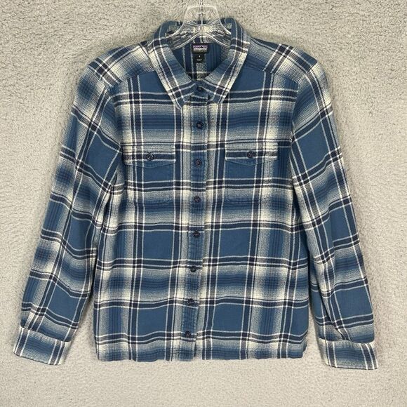 Patagonia Tops - Patagonia Fjord Flannel Shirt Womens 4 Blue Plaid Long Sleeve Outdoors Organic